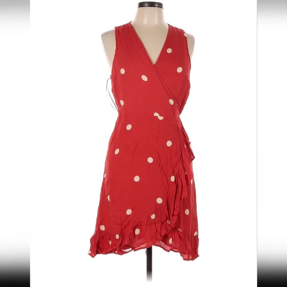 Rails Madison Scarlet PolkaDots Mini Wrap 100% Rayon dress Size L - Picture 3 of 16